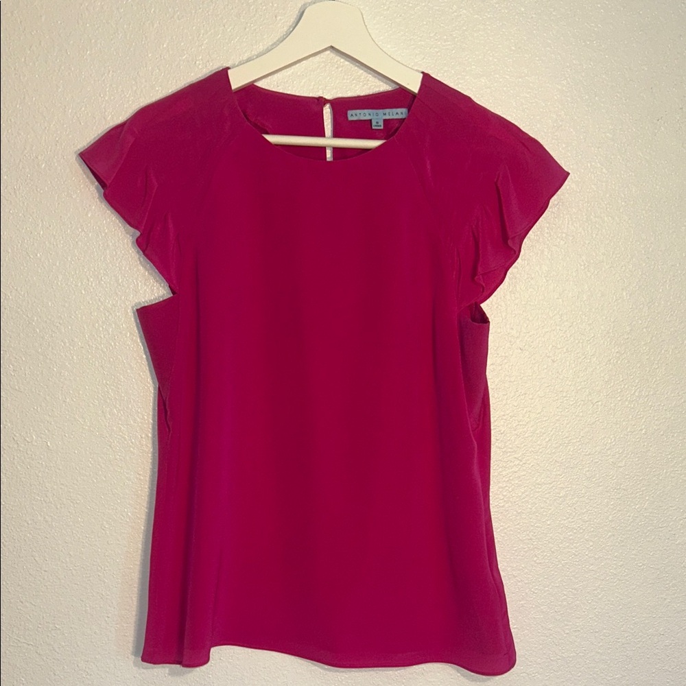 100% Silk ANTONIO MELANI Fuchsia Flutter Sleeve Top. Never worn